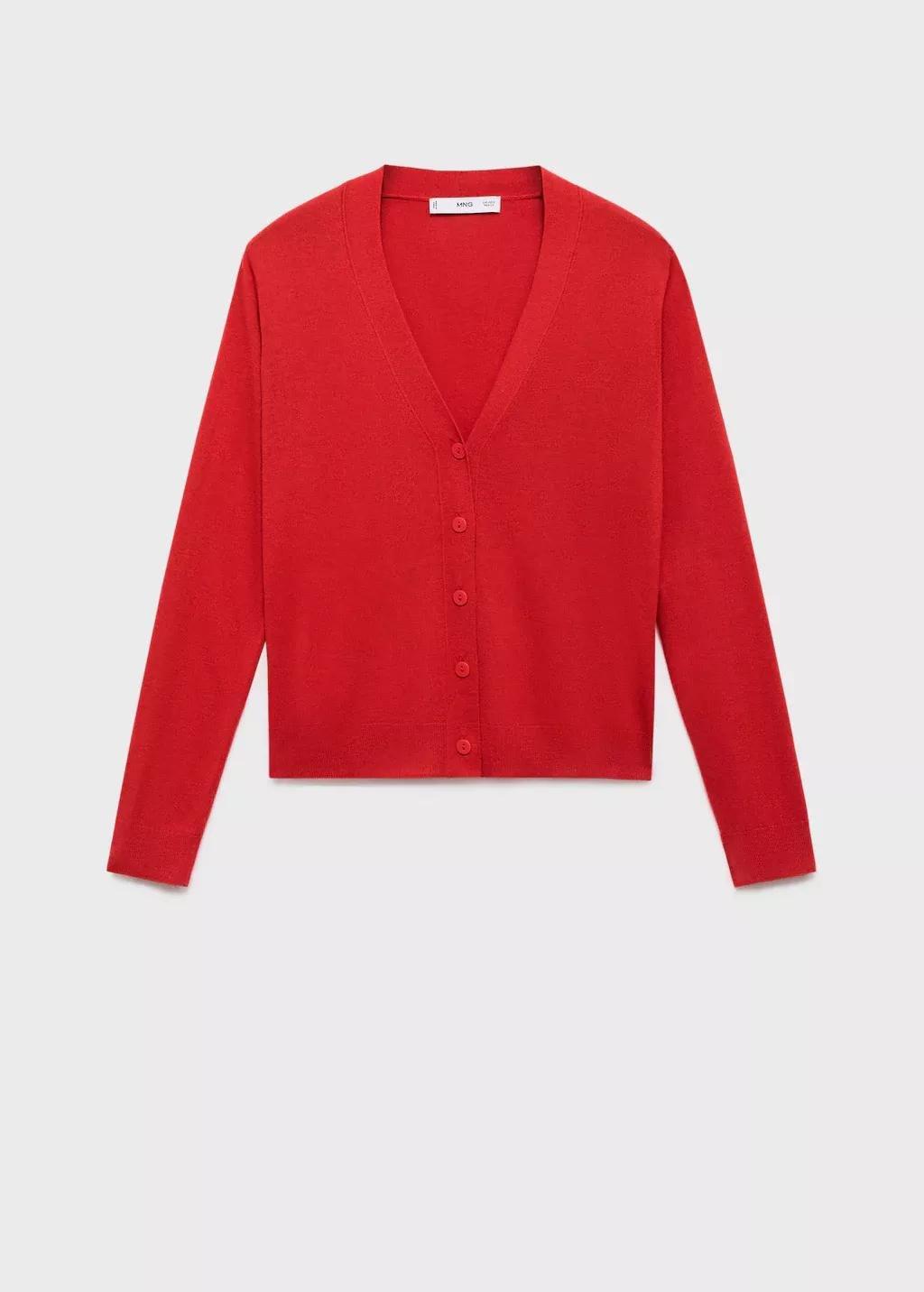 Orange V-Neck Knitted Cardigan, 0201_27, large image number 3