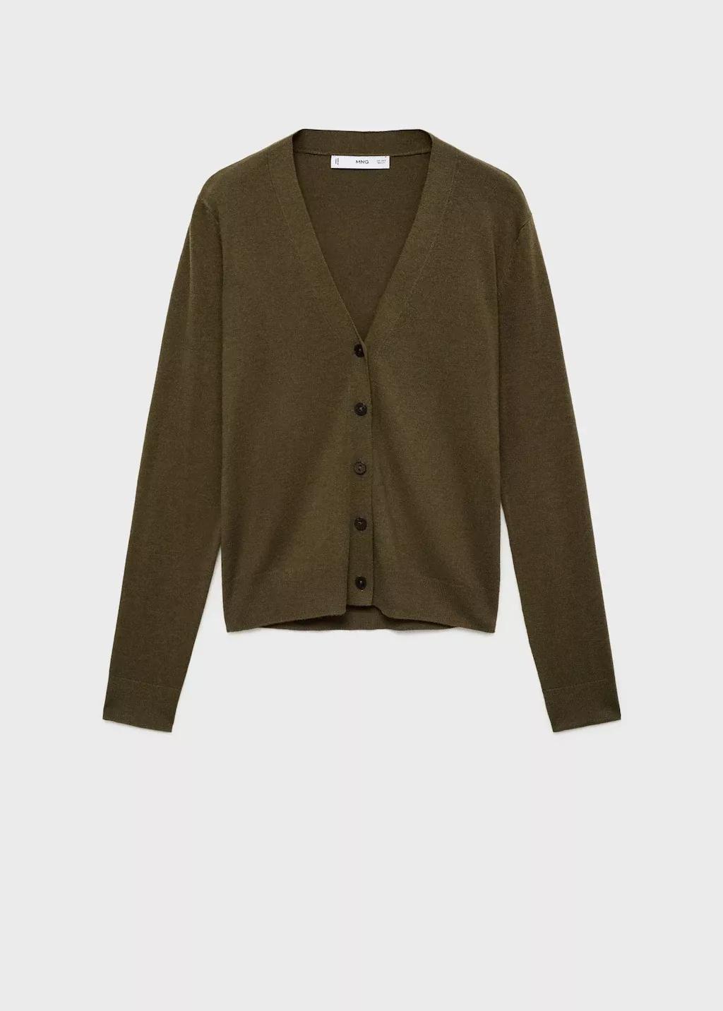 BEIGE - KHAKI V-neck knitted cardigan, 0201_37, large image number 3