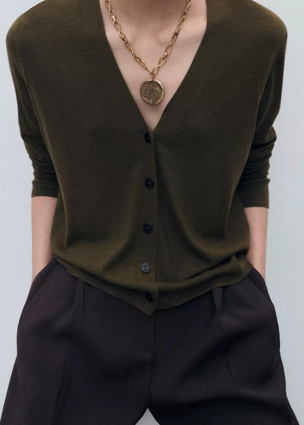 BEIGE - KHAKI V-neck knitted cardigan, 0201_37, large image number 4