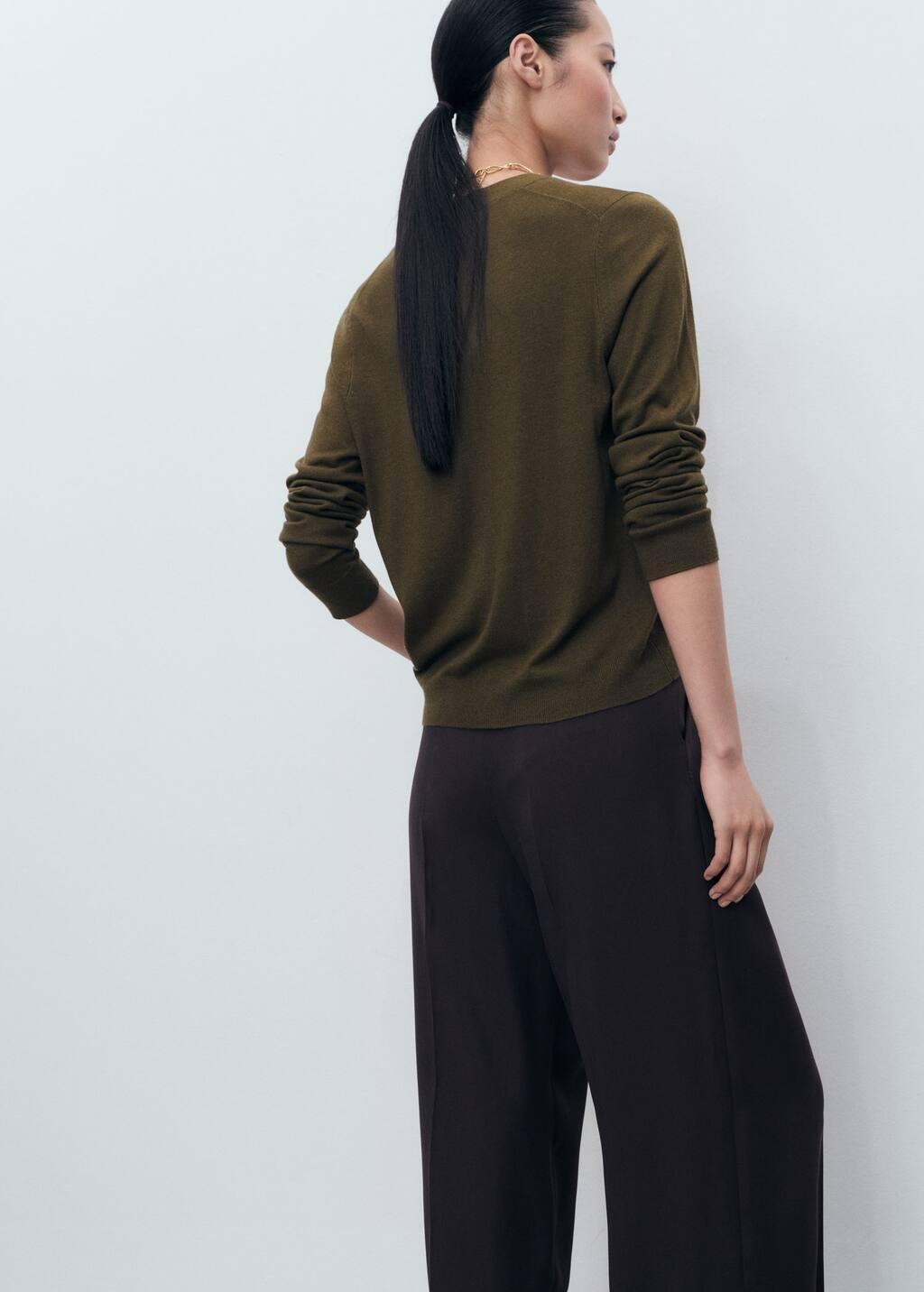 BEIGE - KHAKI V-neck knitted cardigan, 0201_37, large image number 6