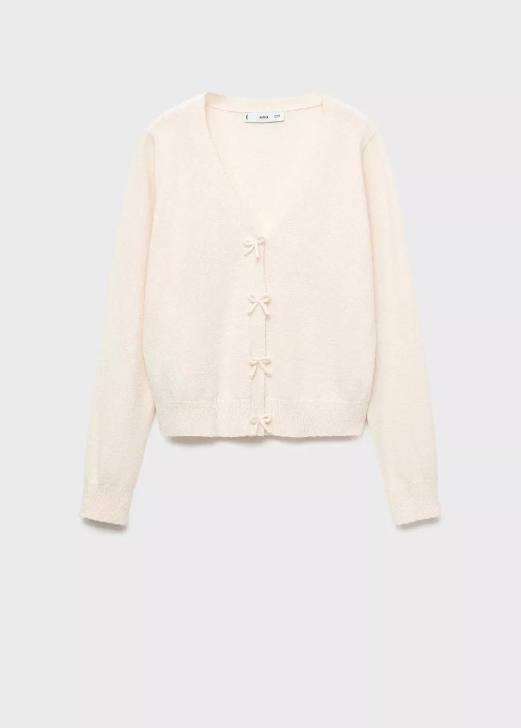Beige V-Neck Wool-Blend Cardigan, 0201_05, medium