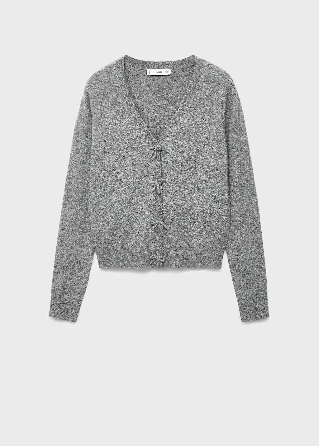 Grey V-Neck Wool-Blend Cardigan, Medium Grey, medium