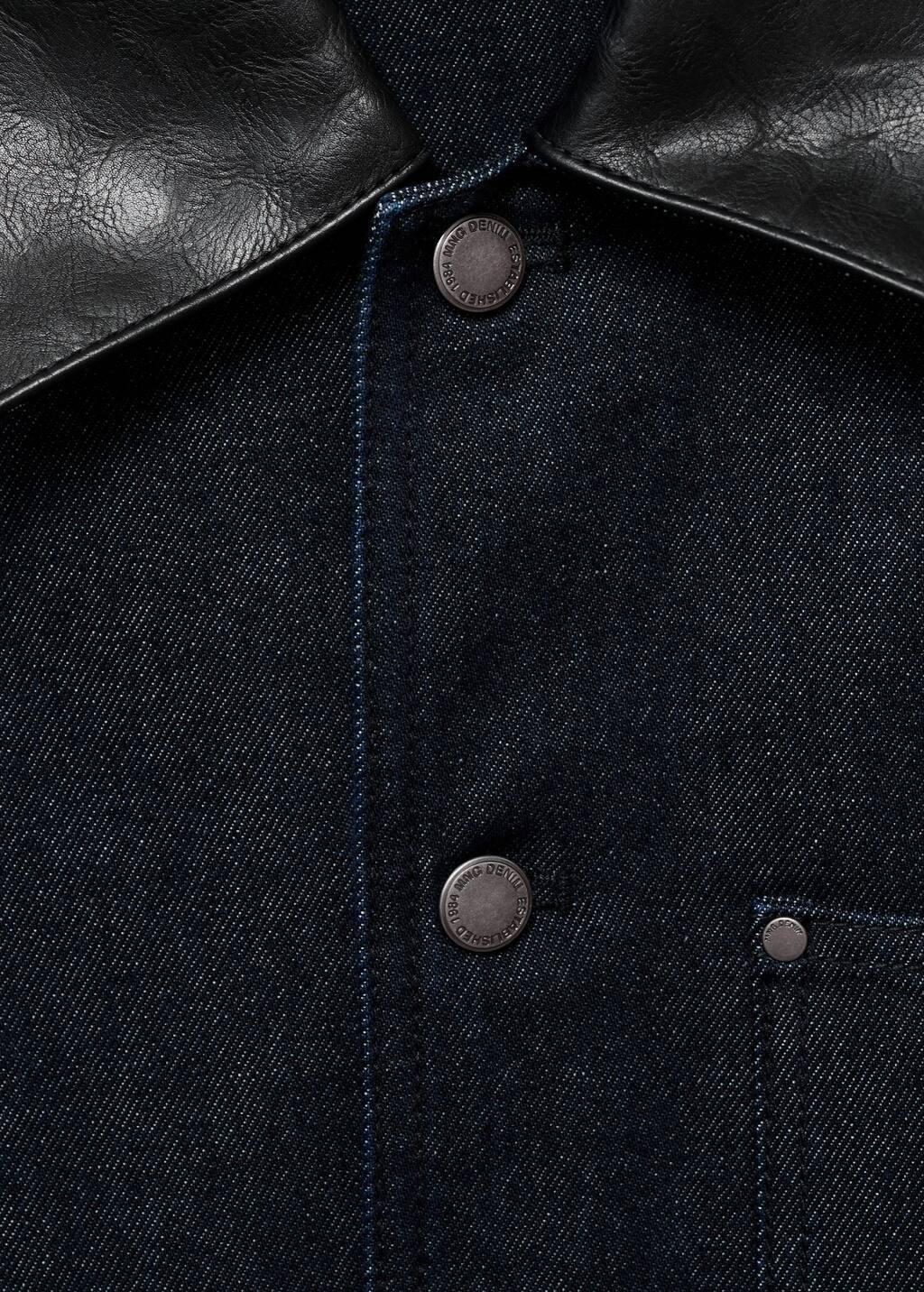 Blue Denim Jacket With Leather-Effect Collar, Open Blue, large image number 1