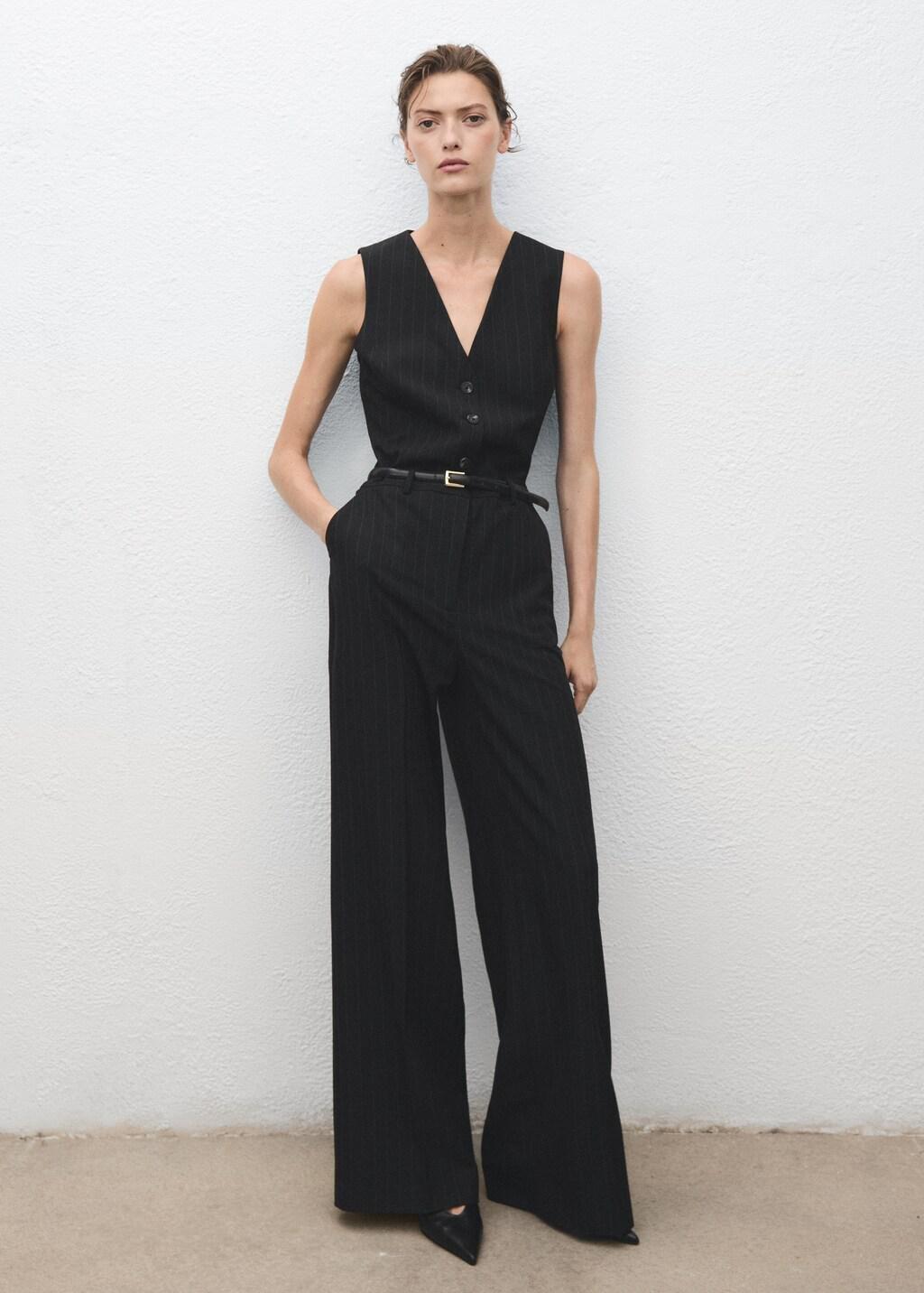 Navy Pinstripe Jumpsuit With Belt, 0201_56, large image number 0
