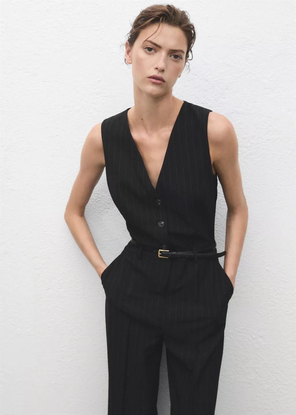 Navy Pinstripe Jumpsuit With Belt, 0201_56, large image number 3