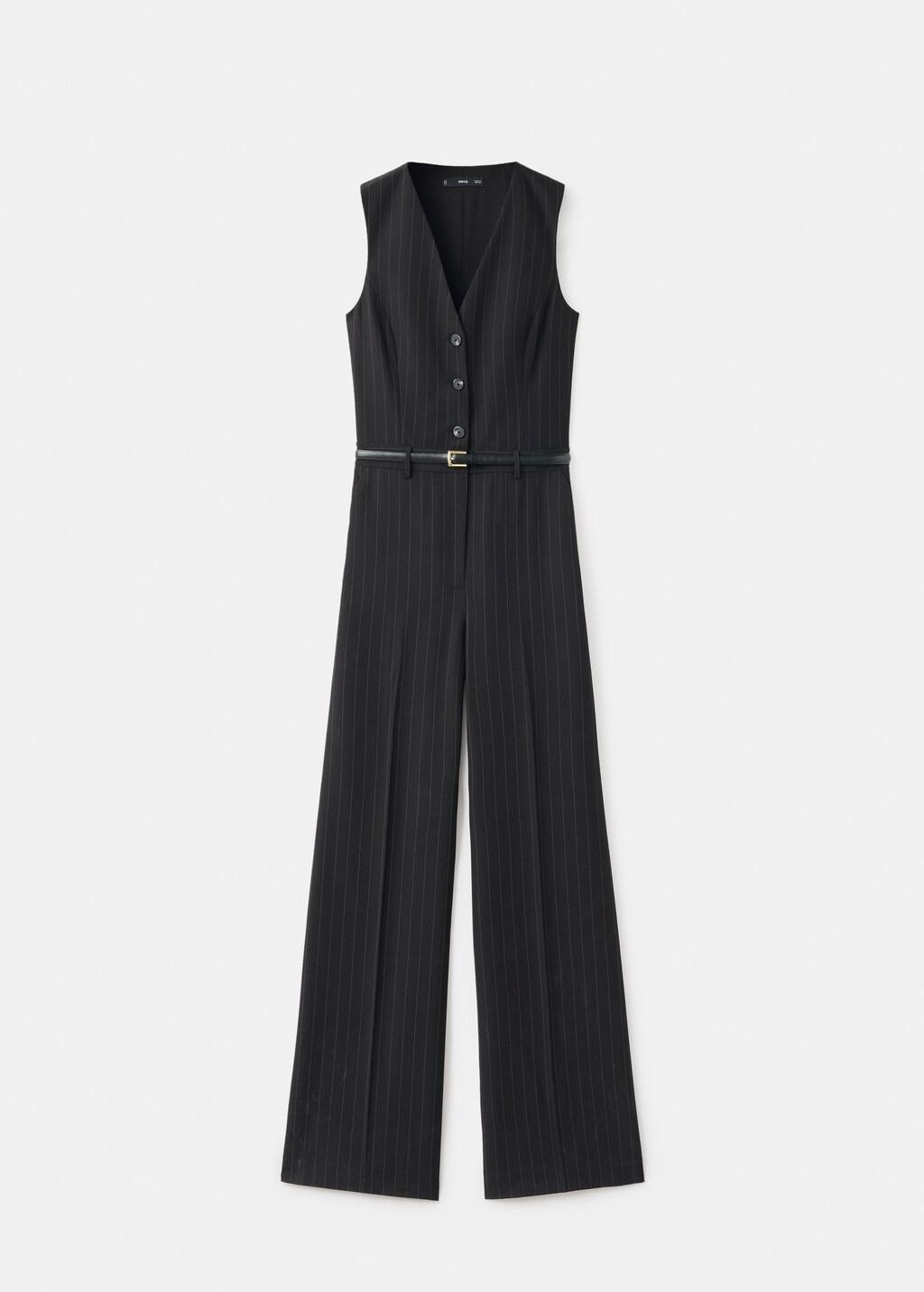 Navy Pinstripe Jumpsuit With Belt, 0201_56, large image number 8