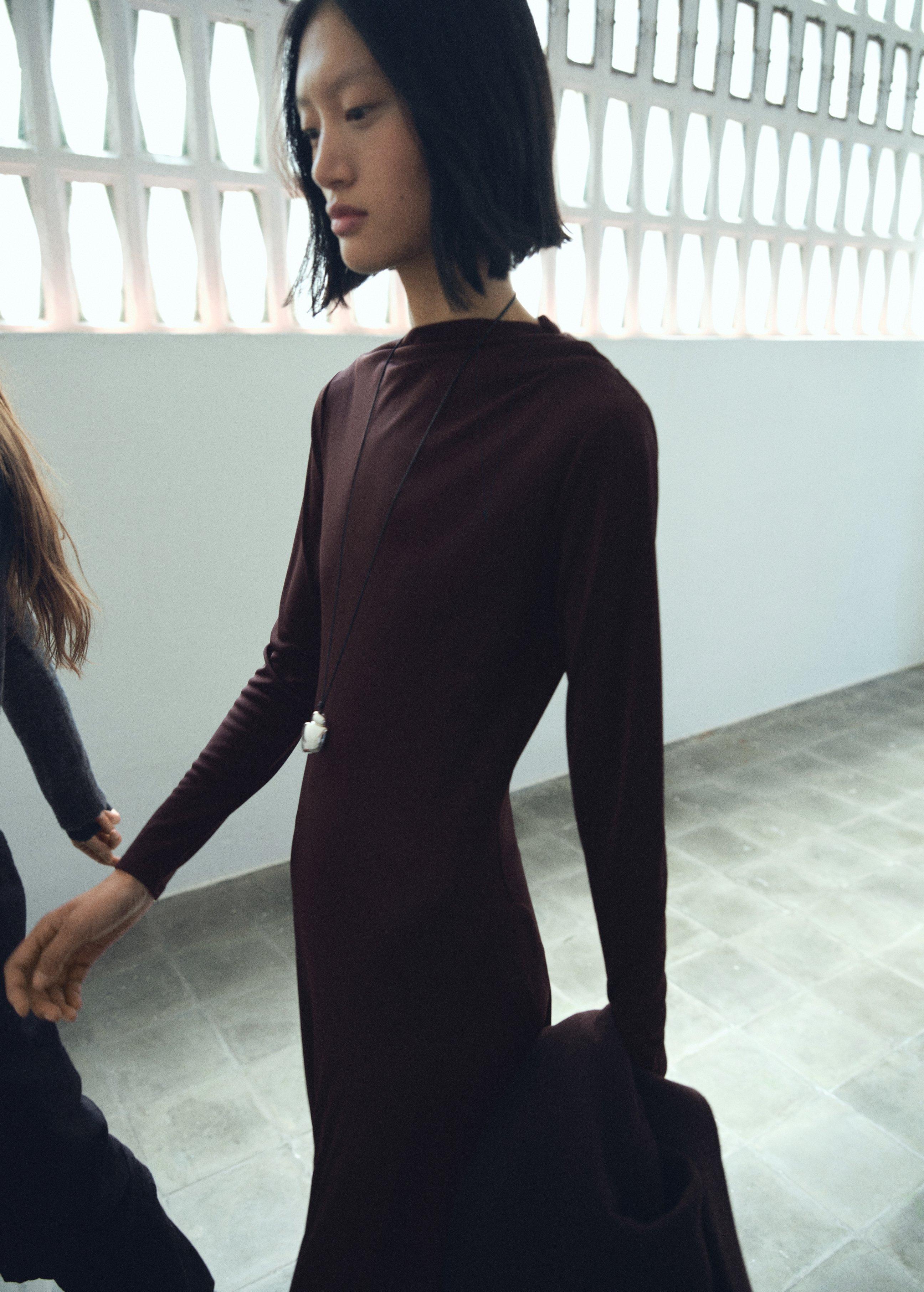 BROWN A-line dress with asymmetrical neckline, 0201_30, large image number 0