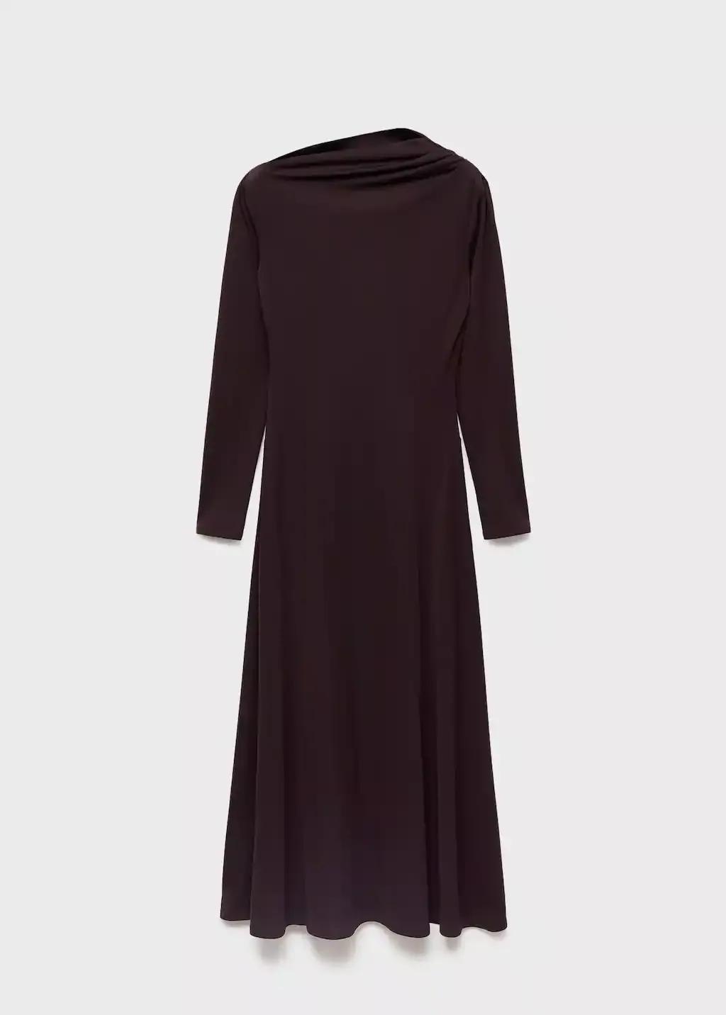 BROWN A-line dress with asymmetrical neckline, 0201_30, large image number 3