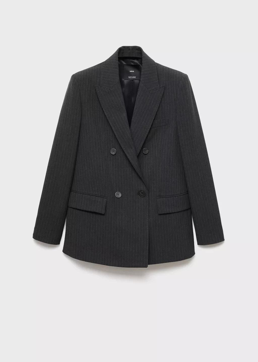 Grey Pinstripe Suit Jacket, Dark Grey, medium