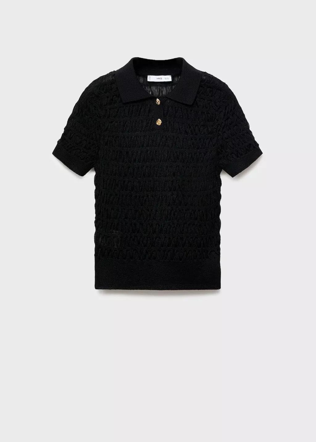 Black Polo-Neck Textured Sweater, , large image number 0