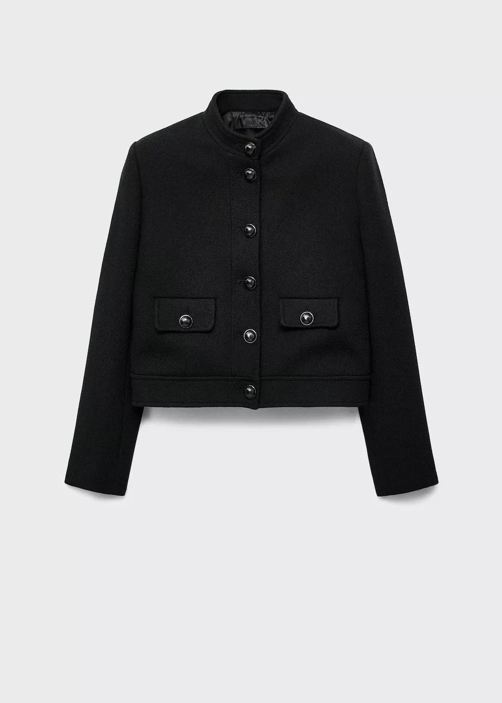 Black Jacket With Jewel-Button Strip Collar, , large image number 0