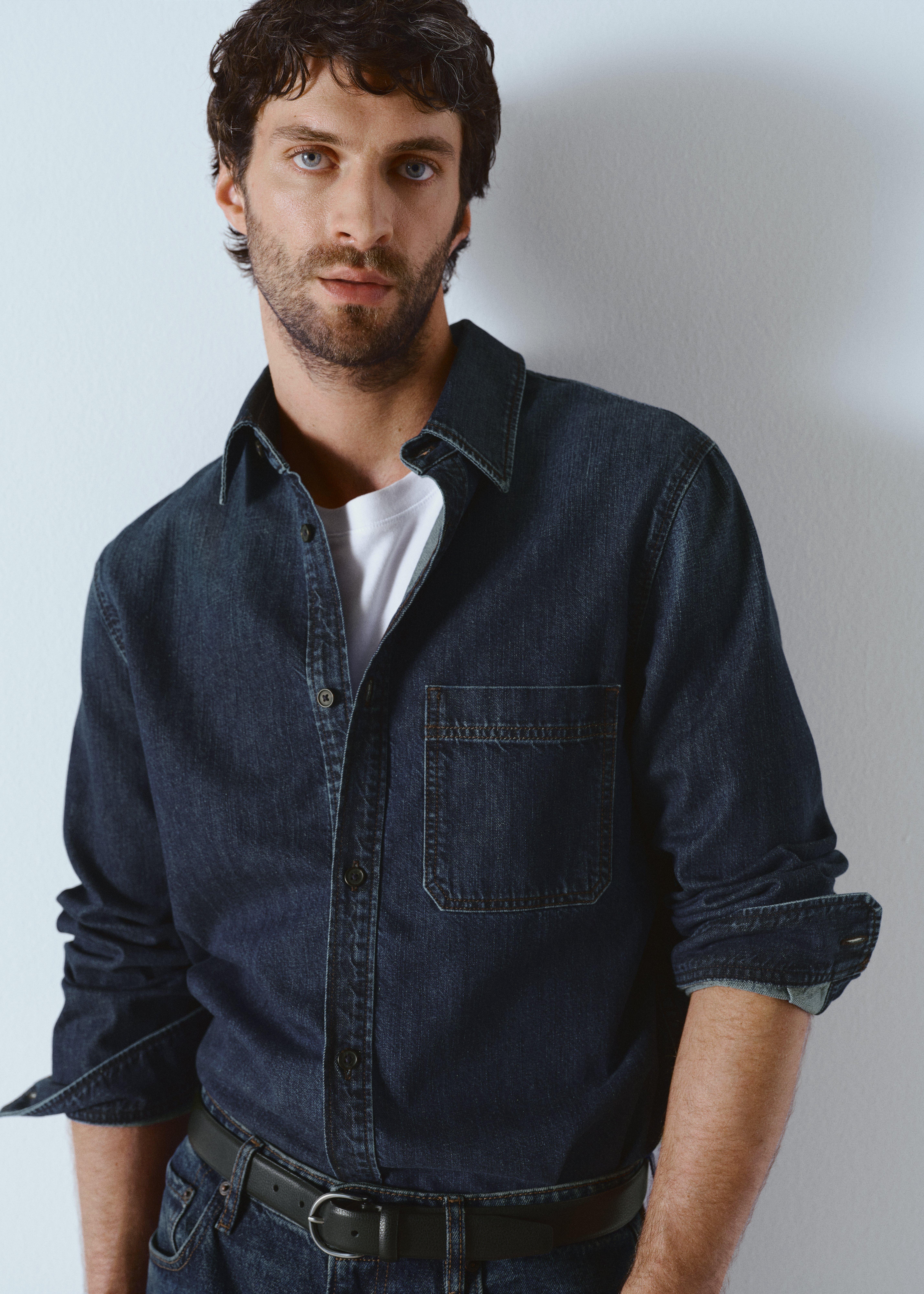 Blue Pocket Denim Overshirt, Open Blue, large image number 0