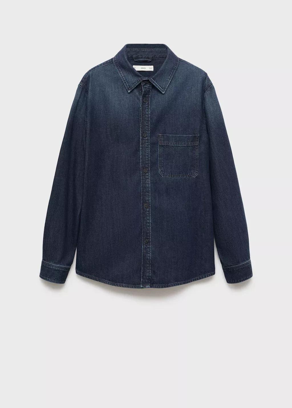 Blue Pocket Denim Overshirt, Open Blue, large image number 1