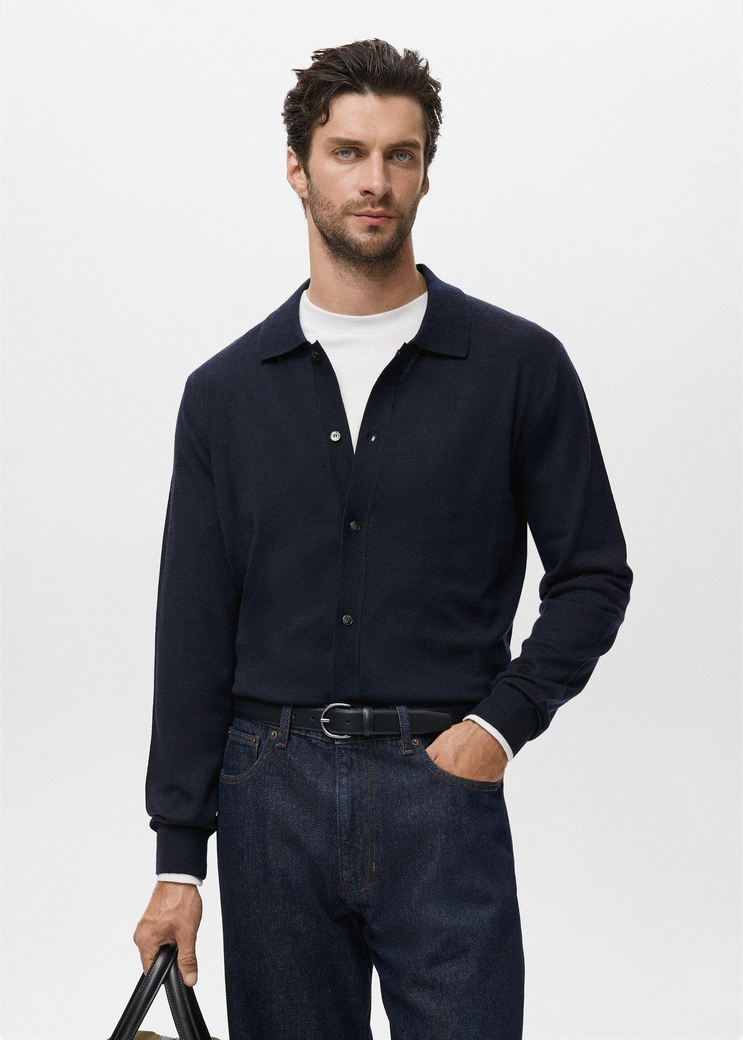 Navy Merino Wool Cardigan, Navy, large image number 0