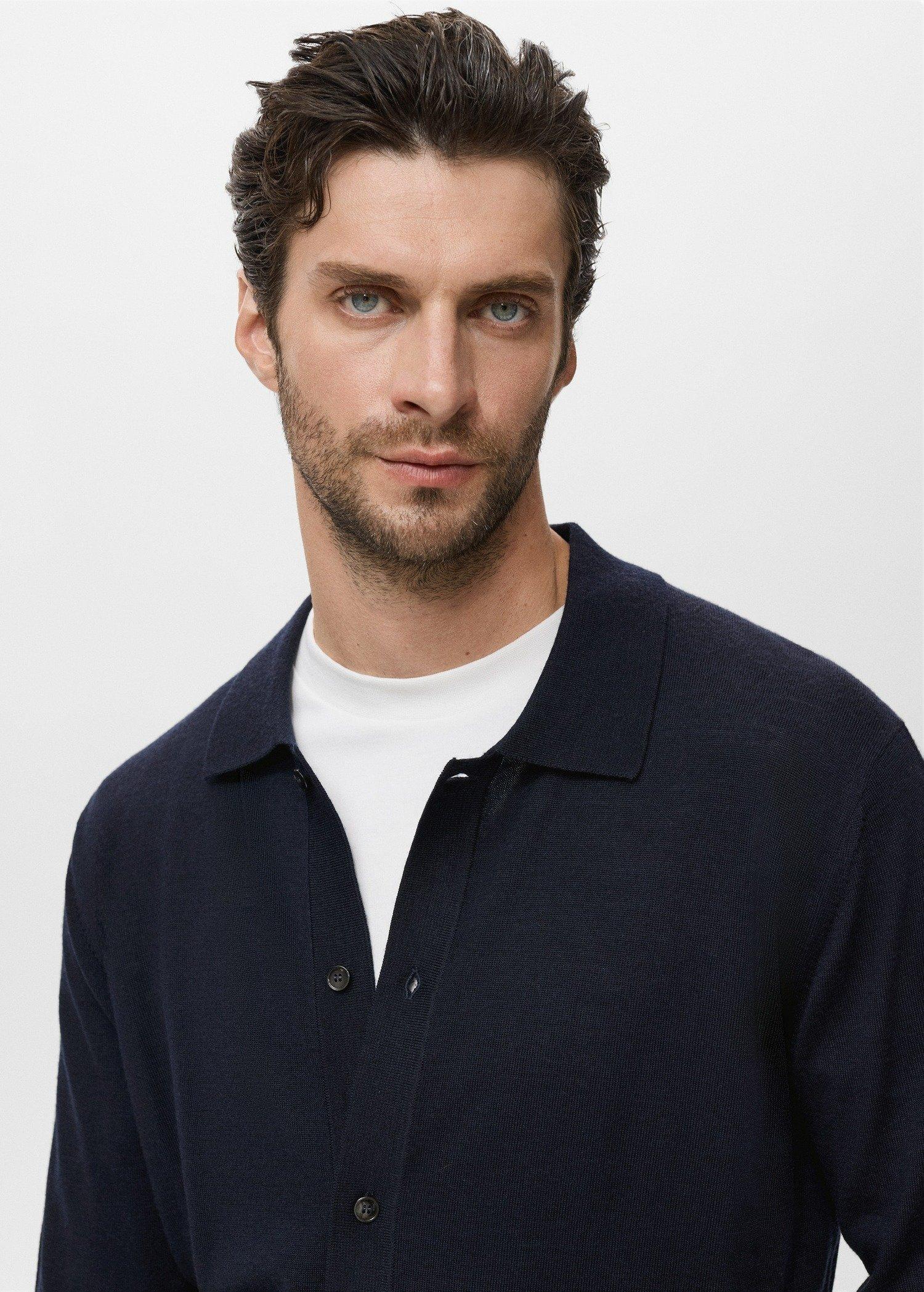 Navy Merino Wool Cardigan, Navy, medium