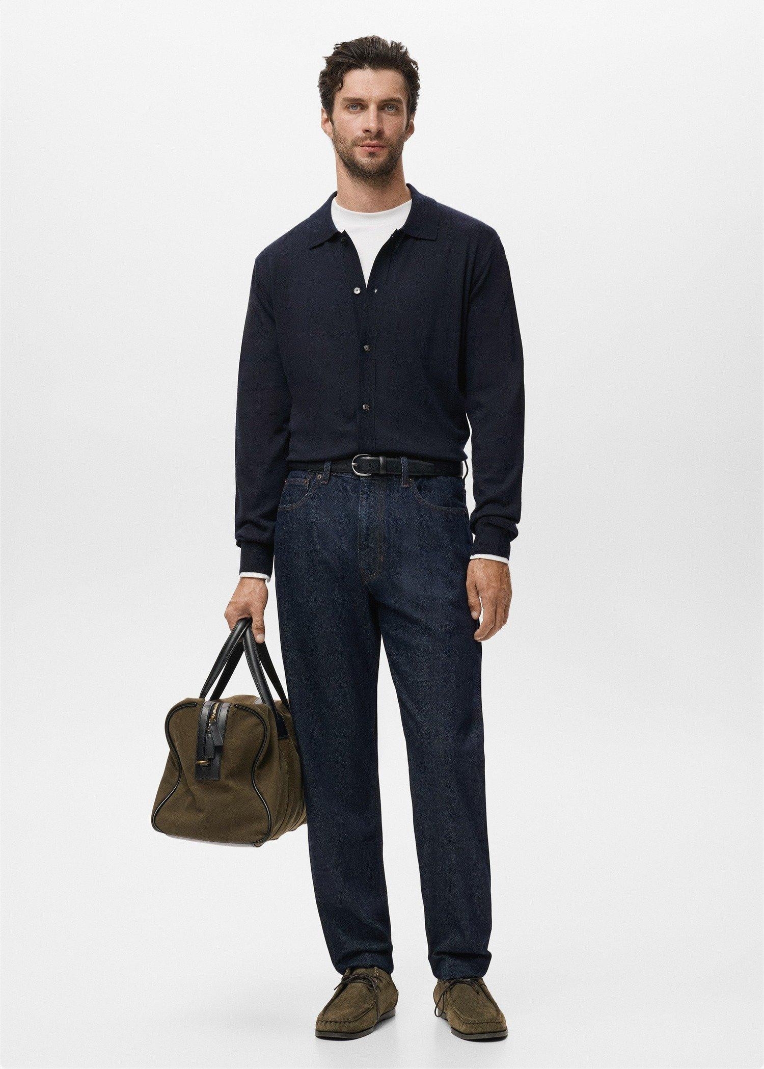 Navy Merino Wool Cardigan, Navy, large image number 3