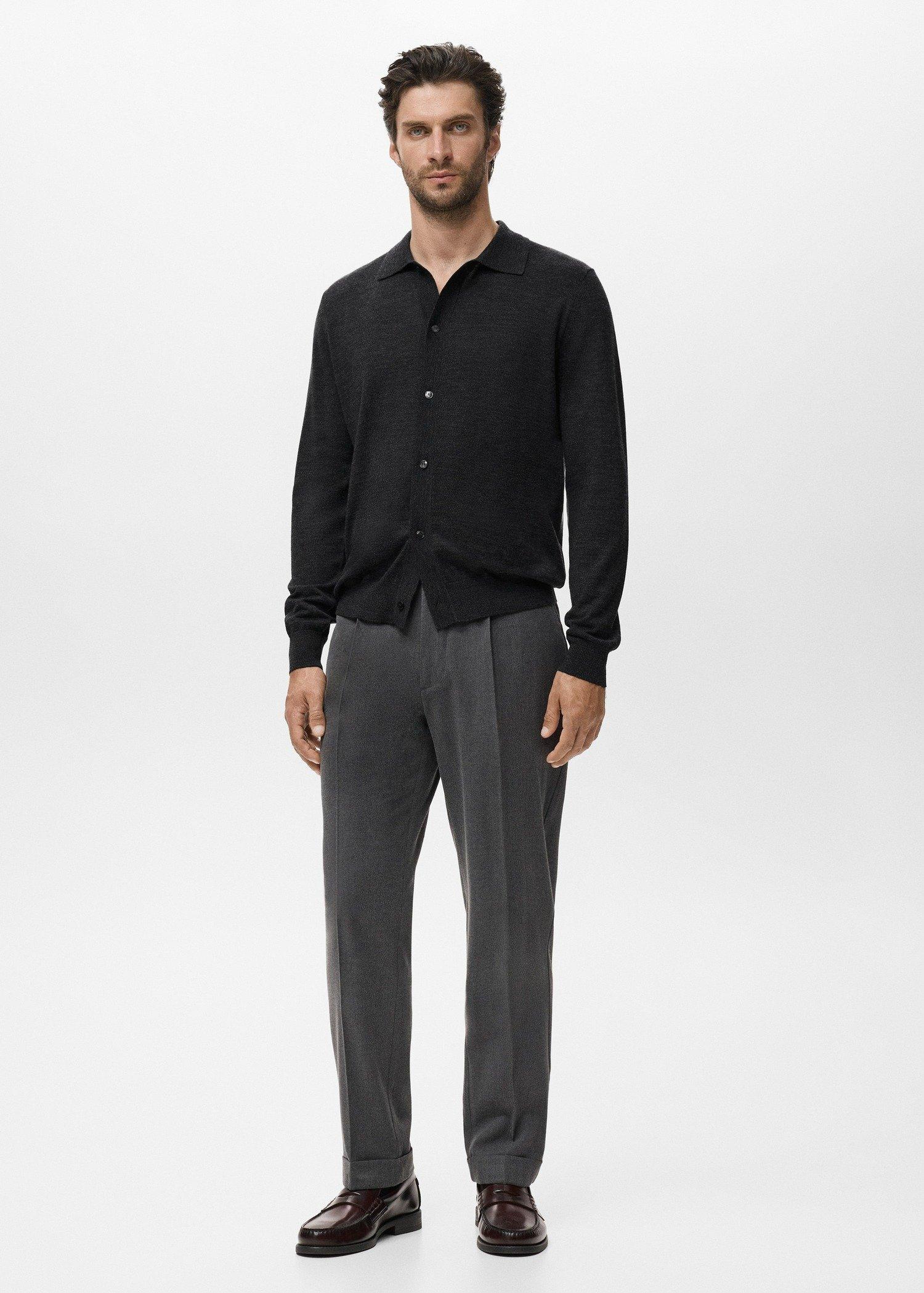 Grey Merino Wool Cardigan, Dark Grey, medium