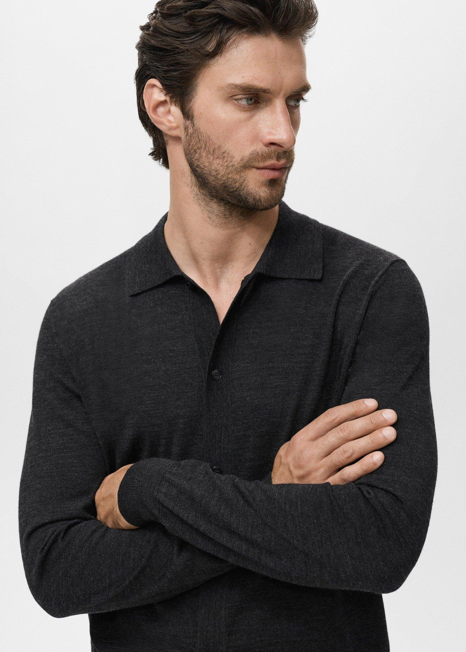 Grey Merino Wool Cardigan, Dark Grey, large image number 2