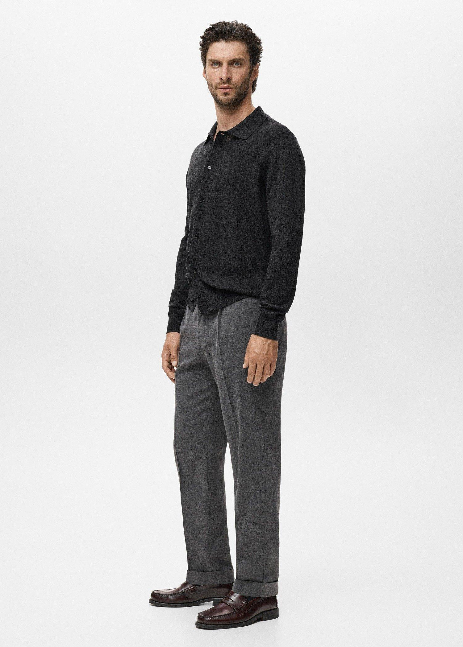 Grey Merino Wool Cardigan, Dark Grey, large image number 3