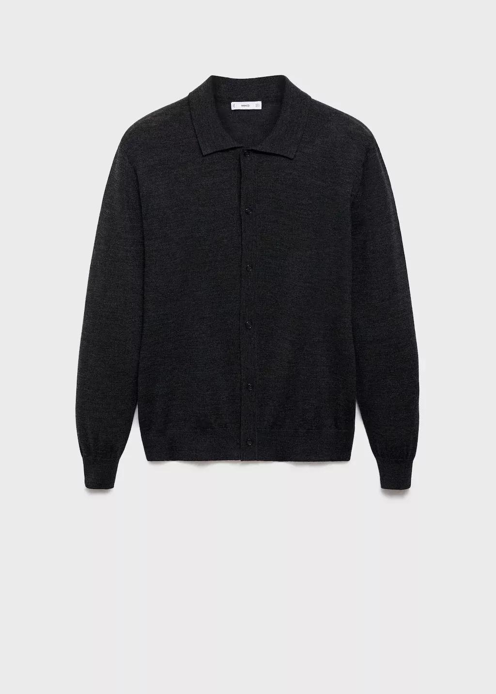 Grey Merino Wool Cardigan, Dark Grey, large image number 4