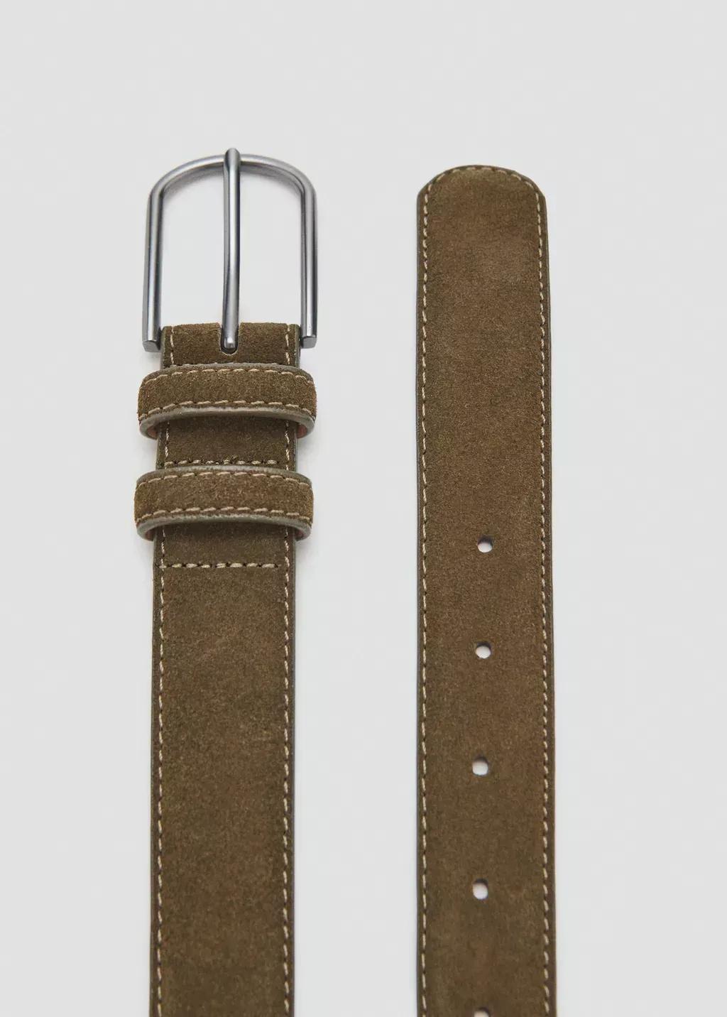 Khaki Suede Leather Belt, Beige - Khaki, large image number 0