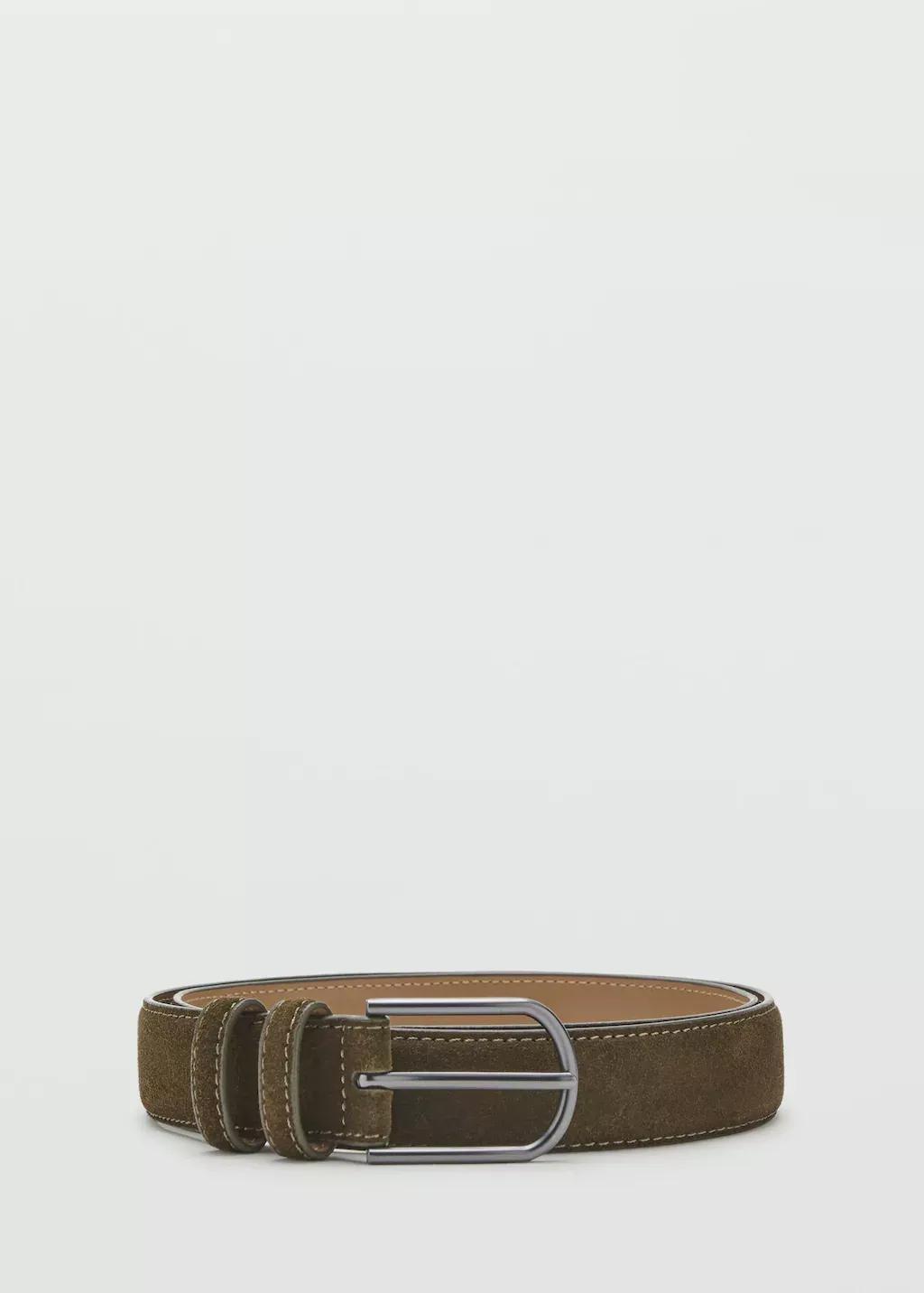 Khaki Suede Leather Belt, Beige - Khaki, large image number 2