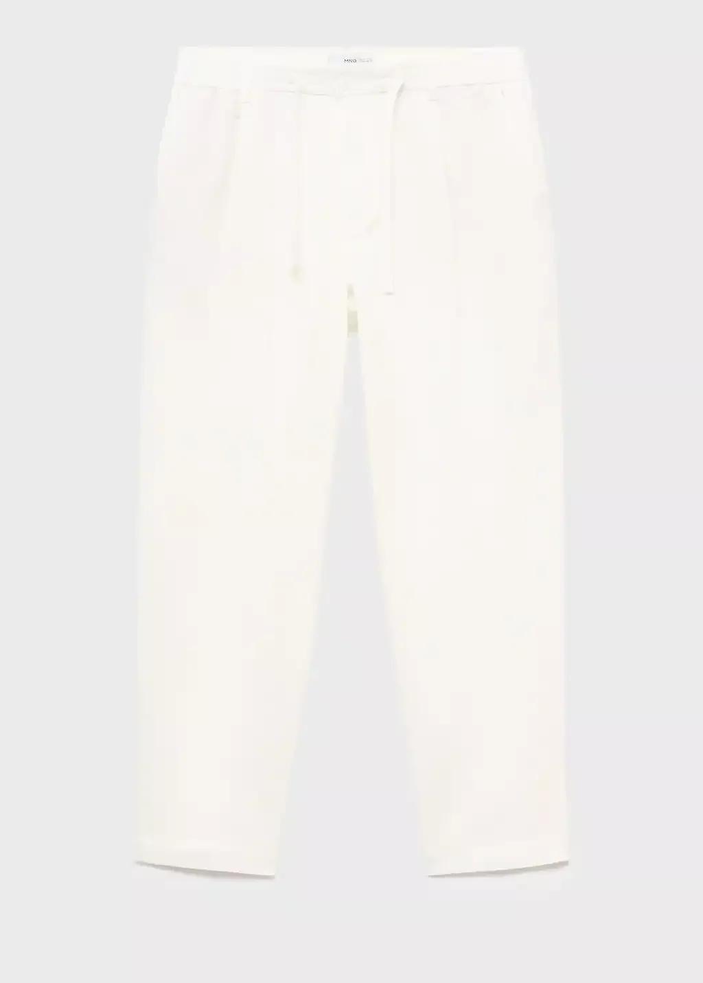White Slim-Fit Trousers With Drawstring, White, large image number 0