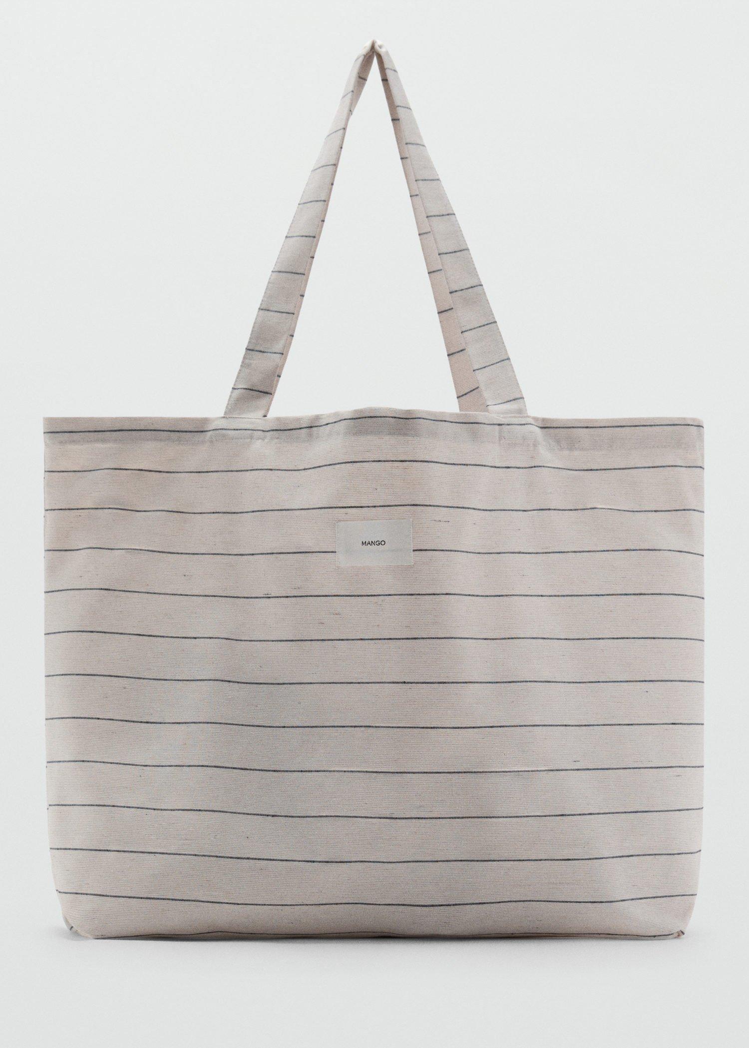 Beige Striped Shopper Bag, , medium