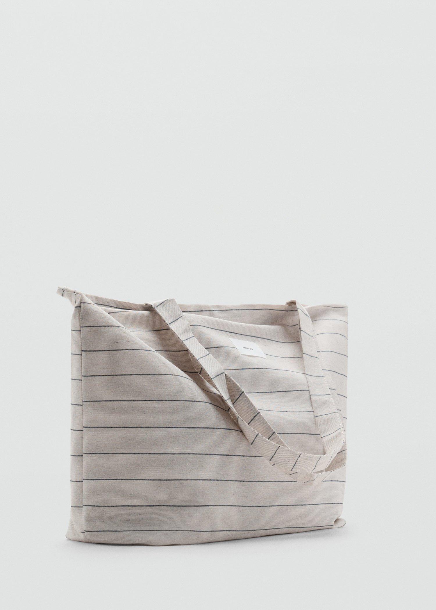 Beige Striped Shopper Bag, Light Beige, large image number 2