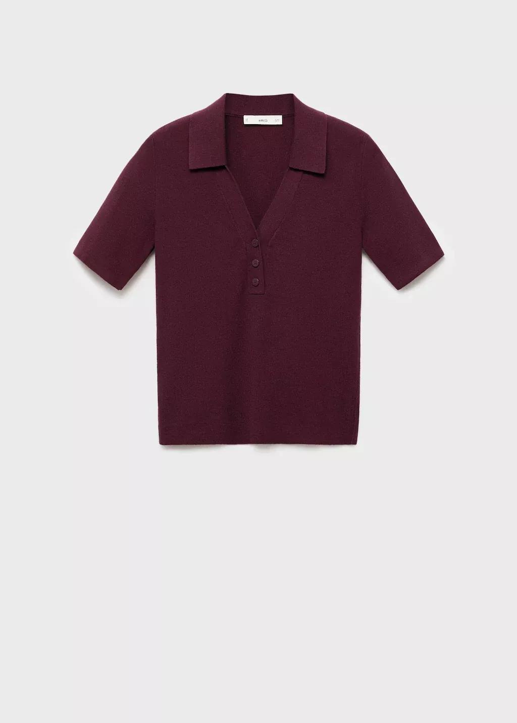 Red Fine-Knit Sweater With Shirt Collar, Dark Red, large image number 0