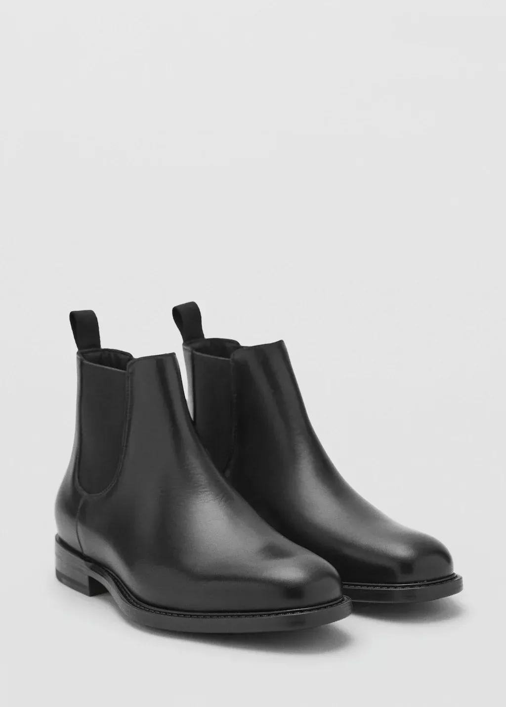 Black Polished Leather Chelsea Boots, Black, medium
