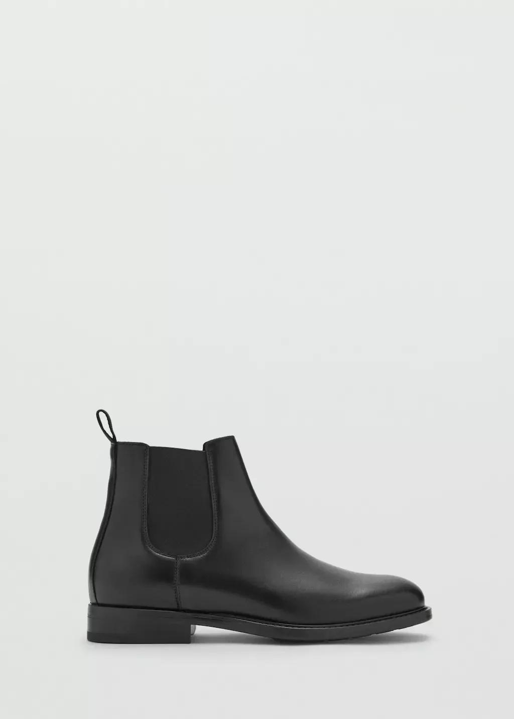 Black Polished Leather Chelsea Boots, Black, large image number 3