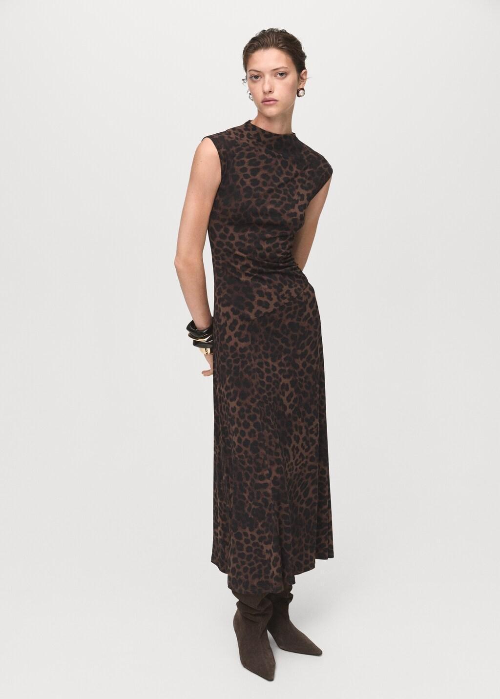 Brown Leopard-Print Fitted Dress, 0201_30, large image number 0