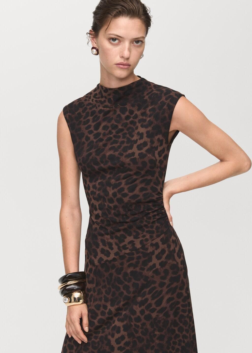 Brown Leopard-Print Fitted Dress, 0201_30, large image number 3