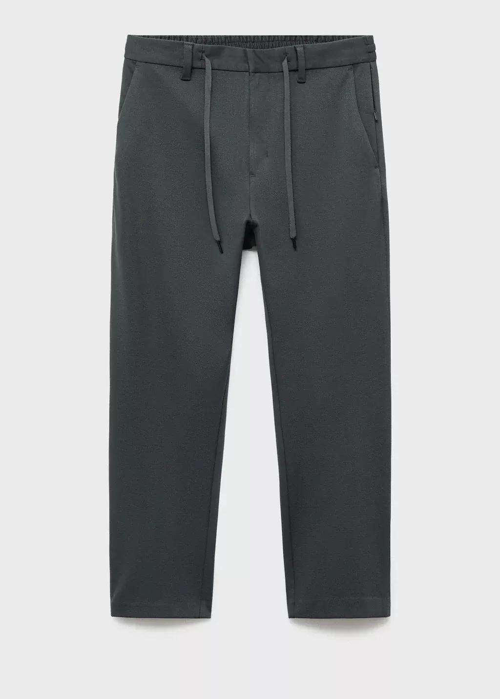 Green Slim Fit Comfort Stretch Pants With Drawstring Thermolite, Dark Green, medium