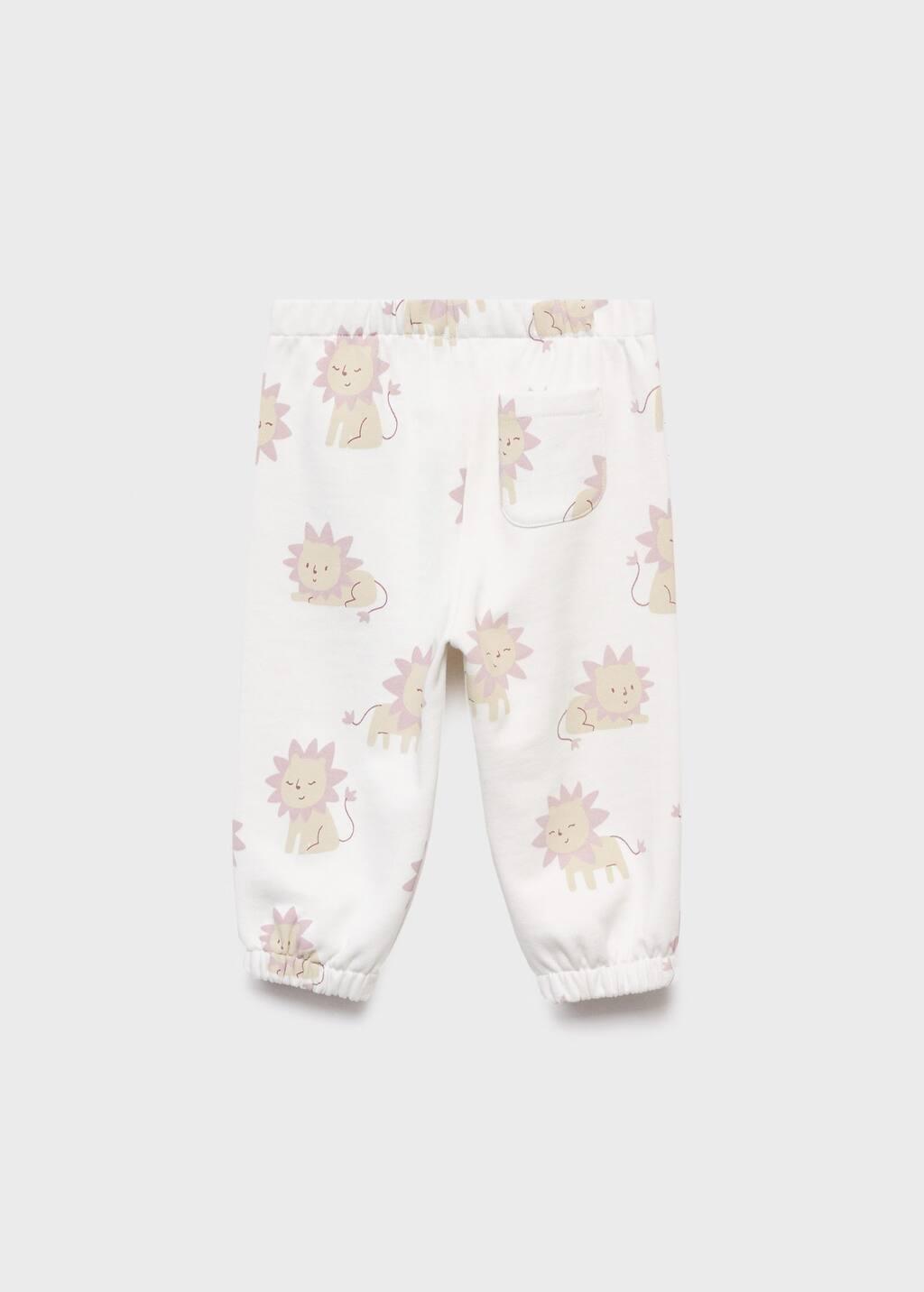 White Printed Cotton Joggers, Baby Girls, Natural White, large image number 1