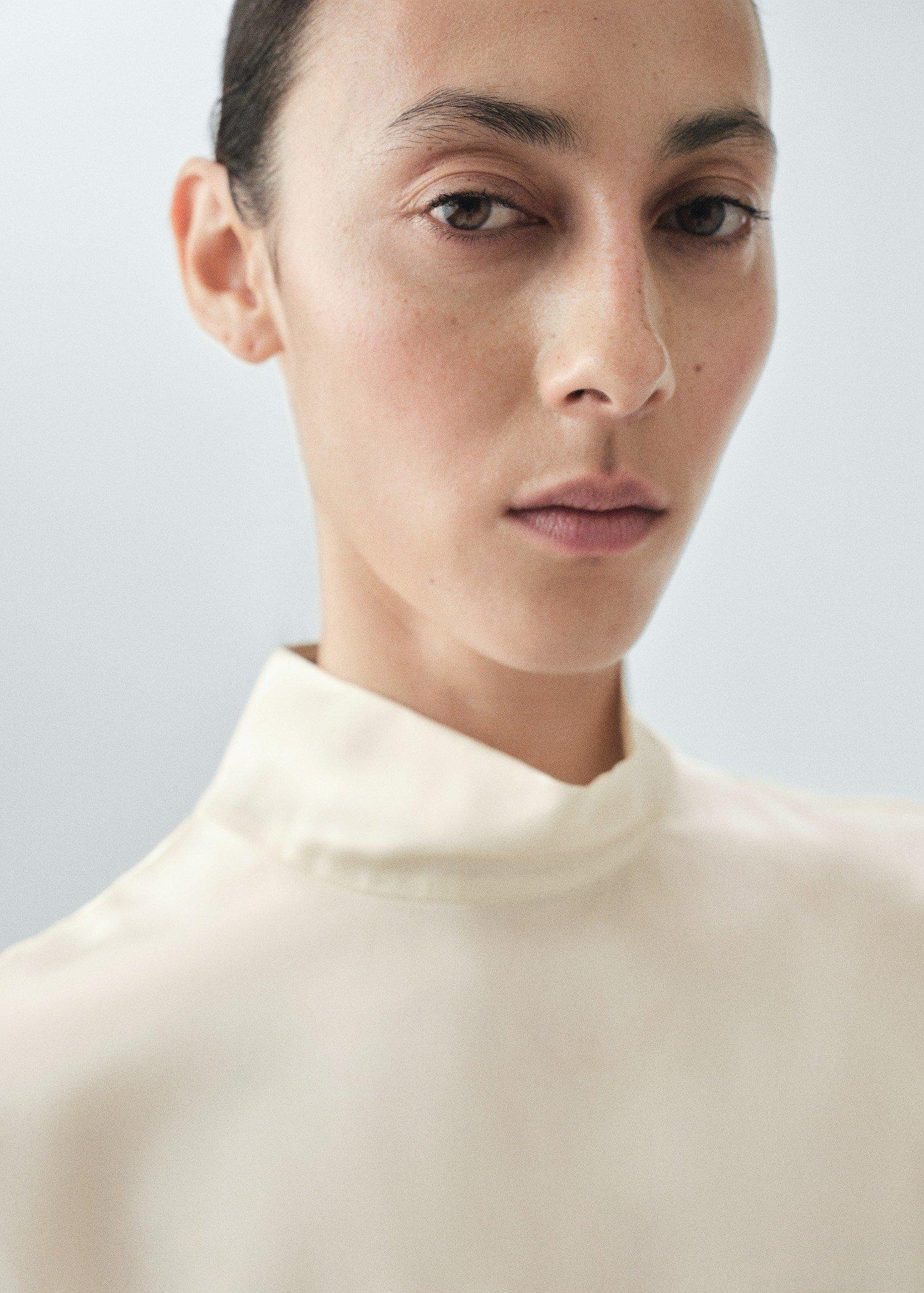 Beige Collared Satin Blouse, Light Beige, medium