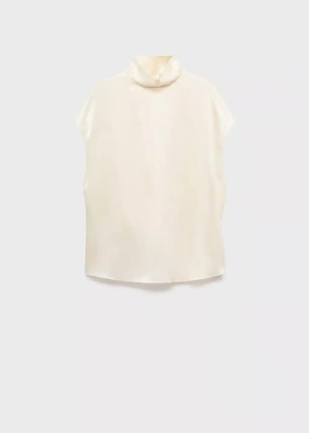 Beige Collared Satin Blouse, , large image number 4