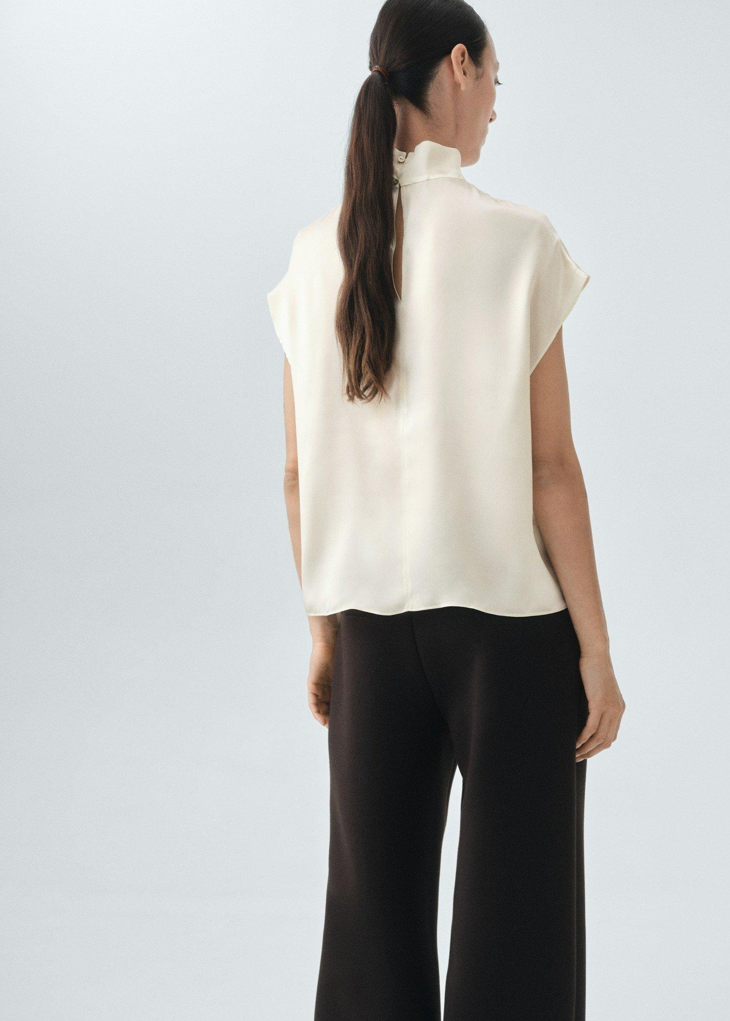 Beige Collared Satin Blouse, , large image number 6