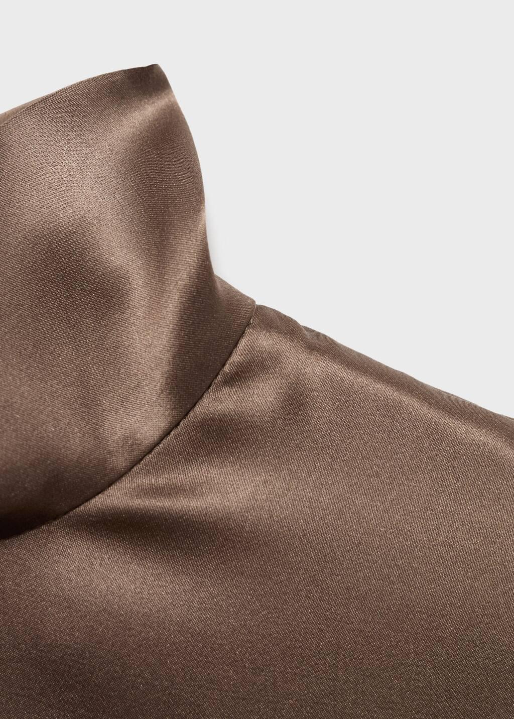 Brown Collared Satin Blouse, , large image number 3