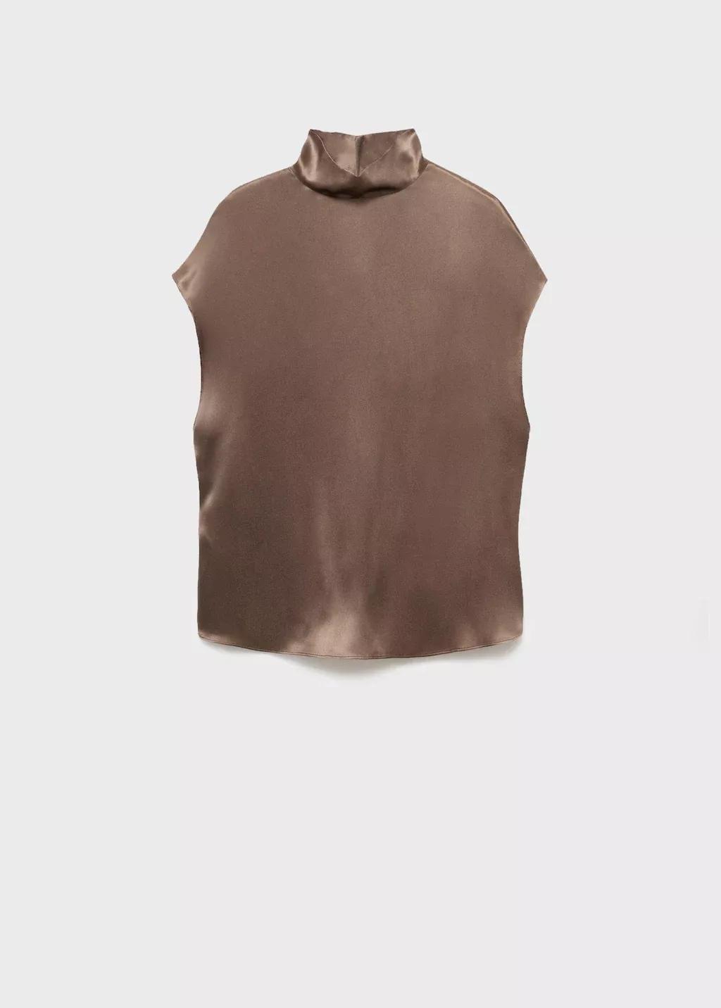 Brown Collared Satin Blouse, , large image number 4