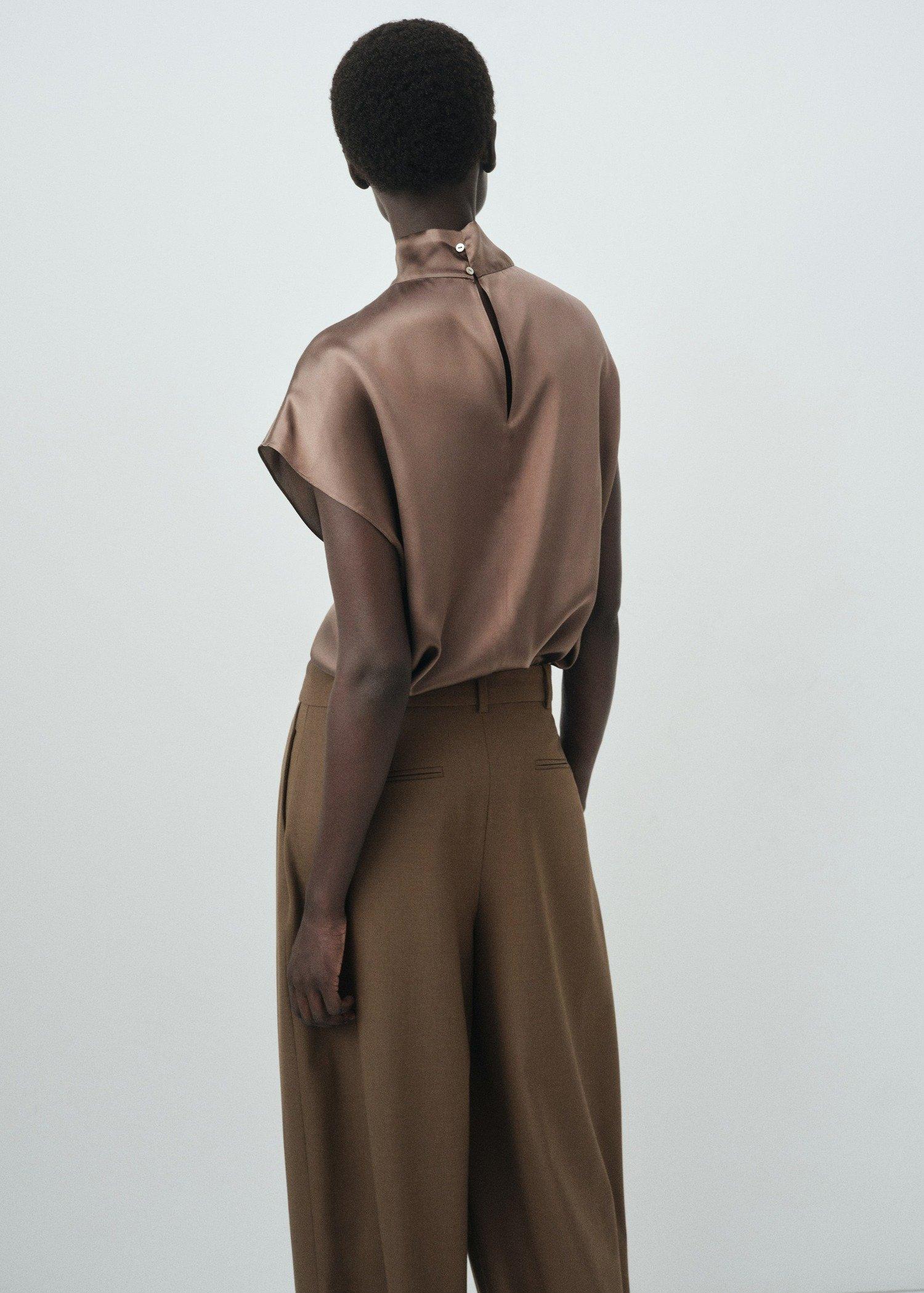 Brown Collared Satin Blouse, , large image number 5