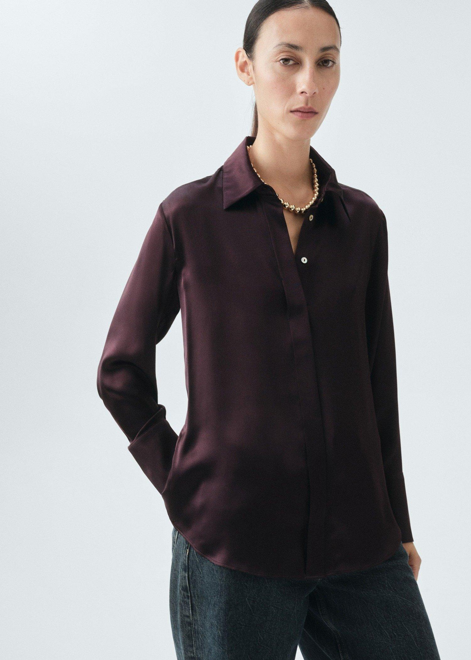 Brown Satin Shirt, Medium Brown, large image number 0