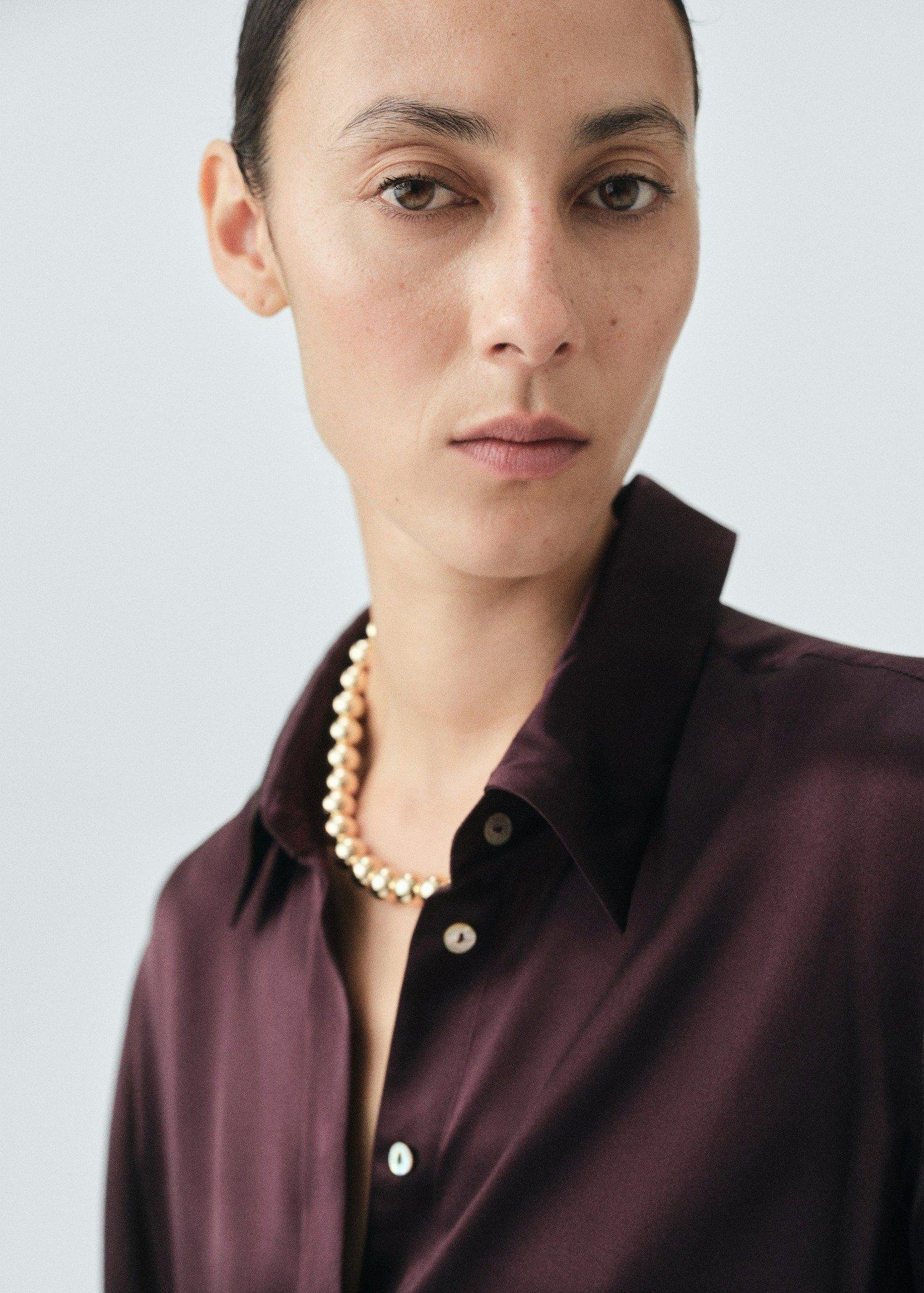 Brown Satin Shirt, Medium Brown, large image number 1