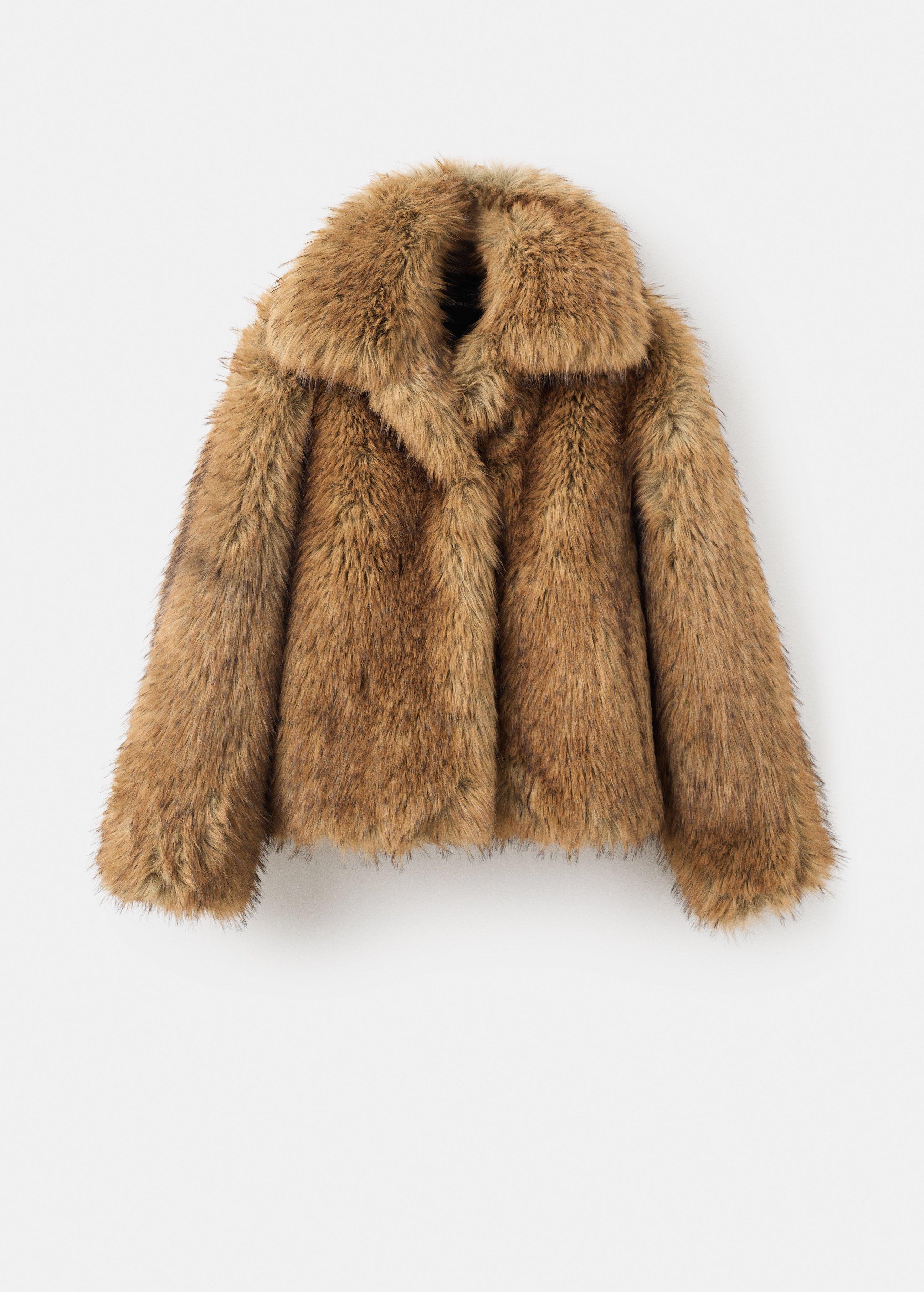 Brown Jacket With Fur Effect And Lapel Collar, , large image number 2