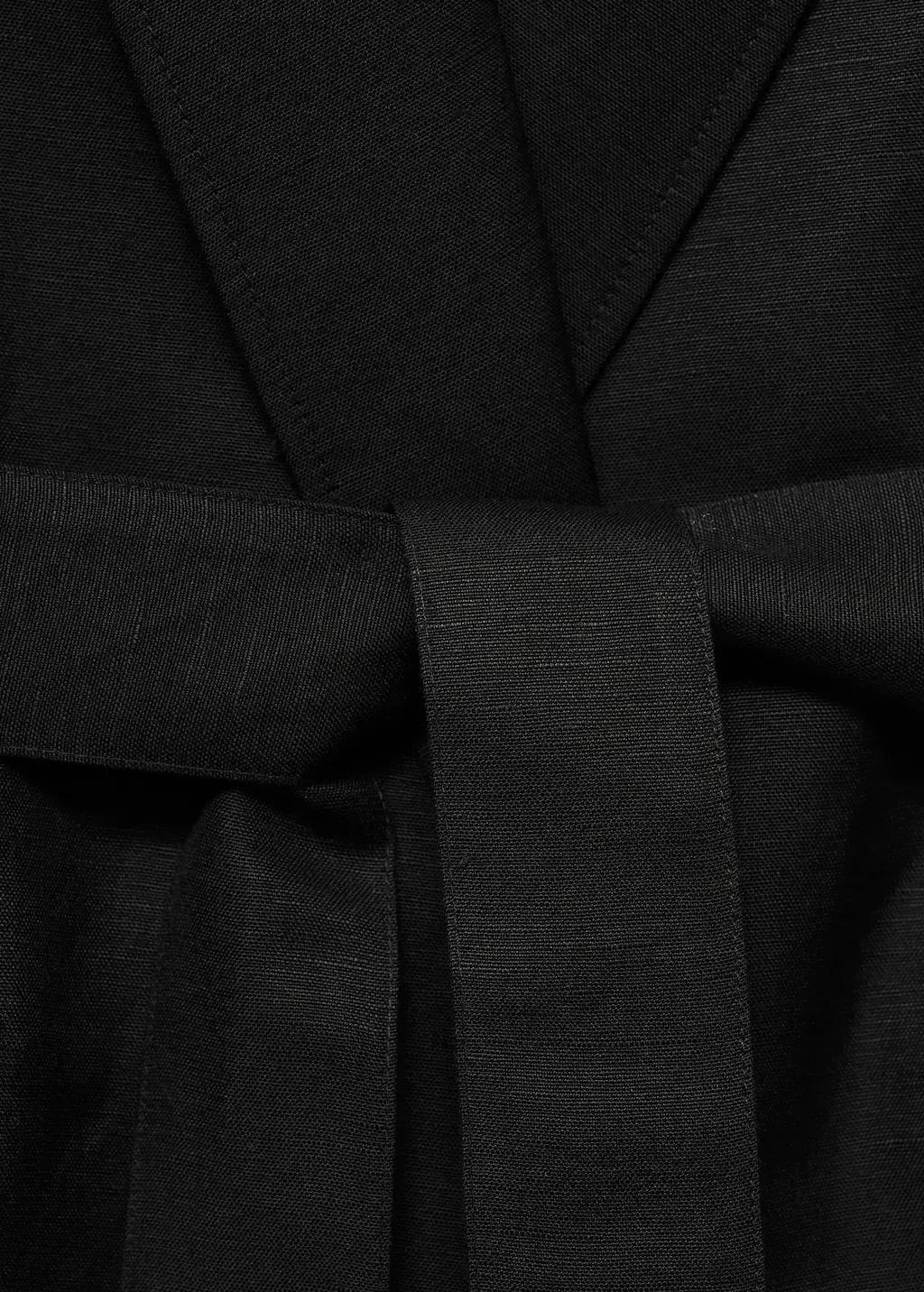 Black Linen Suit Waistcoat With Belt, Black, medium