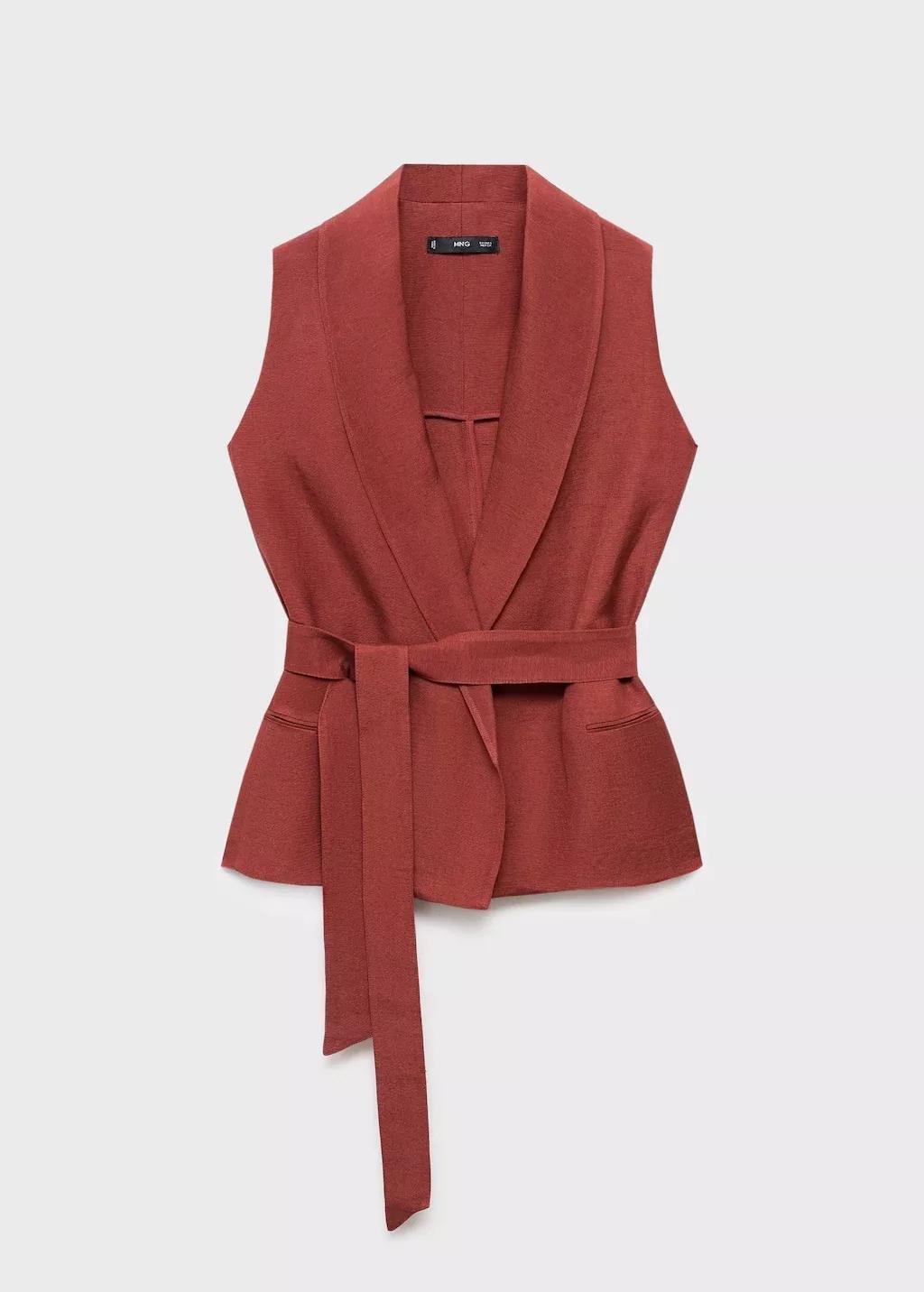 Brown Linen Suit Waistcoat With Belt, Rust - Copper, medium