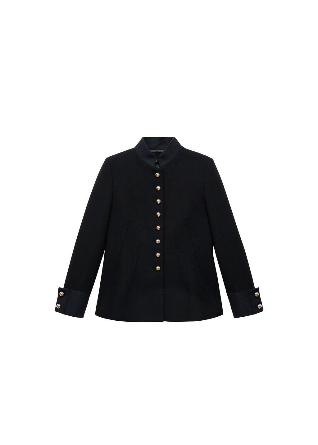 Black Fitted Jacket With Band Collar, Black, large image number 6
