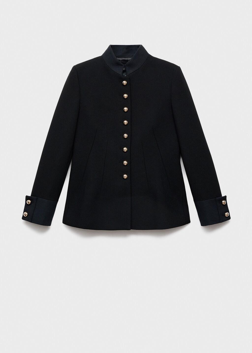 Black Fitted Jacket With Band Collar, Black, large image number 7