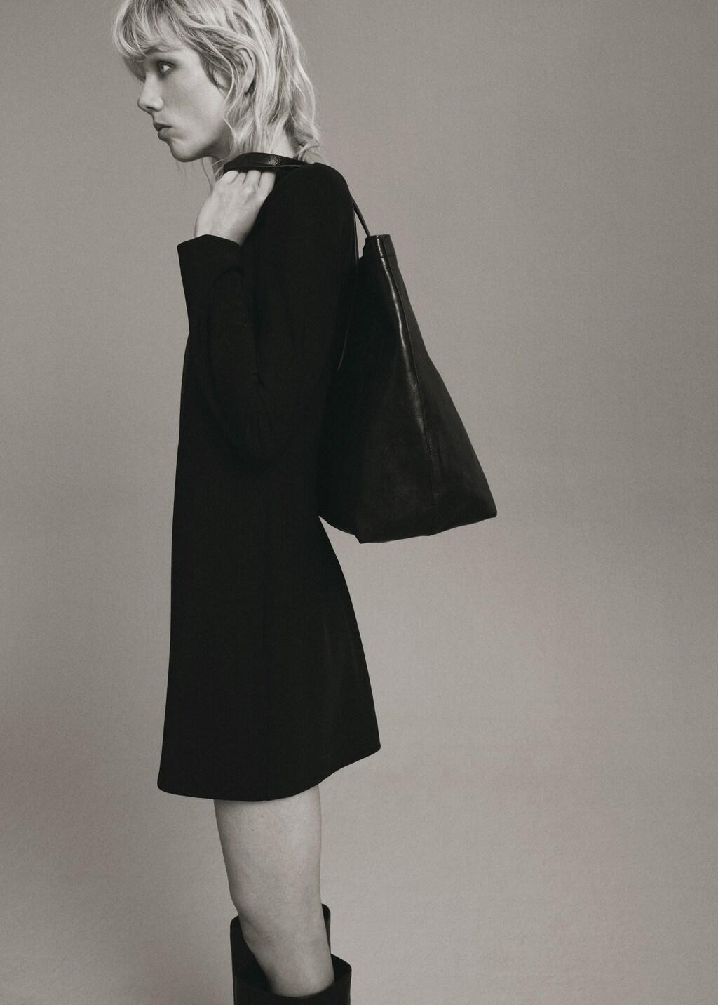 Black Long-Sleeved Dress With Draped Neck, 0201_99, large image number 3